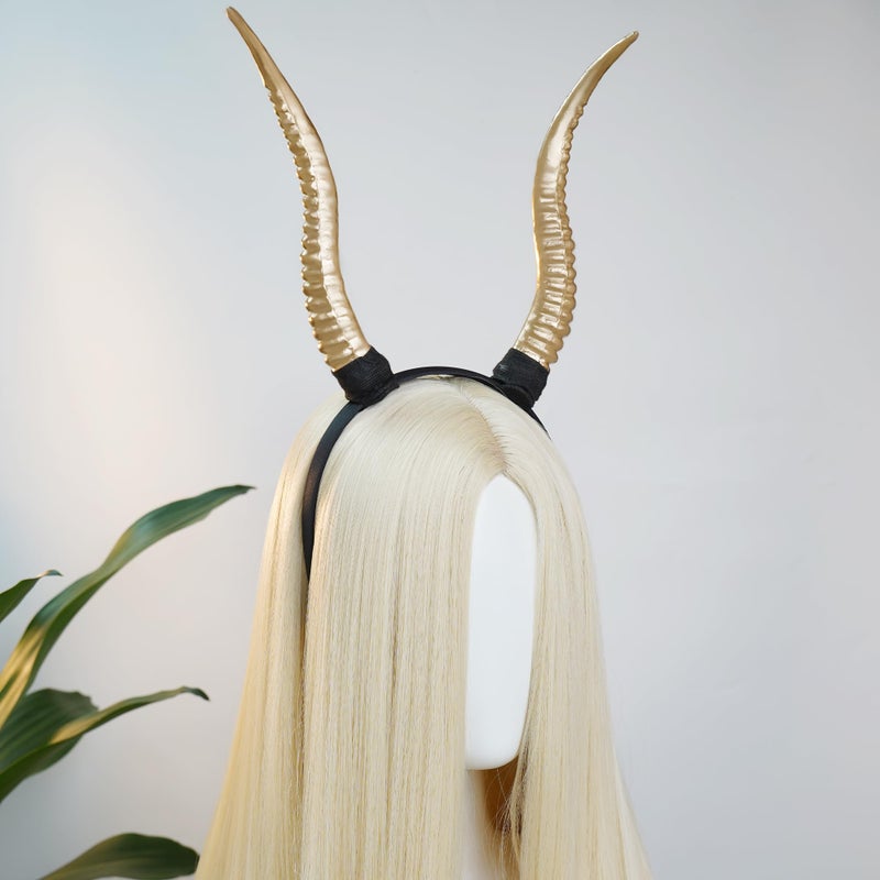 MOSTORY Gold Antelope Horns Headband - Demon Sheep Horns Headband for Women Men Cosplay Photo Shoot, Devil Horn Headpiece for Adult Halloween Renaissance Renfaire (Detachable) - Image 3